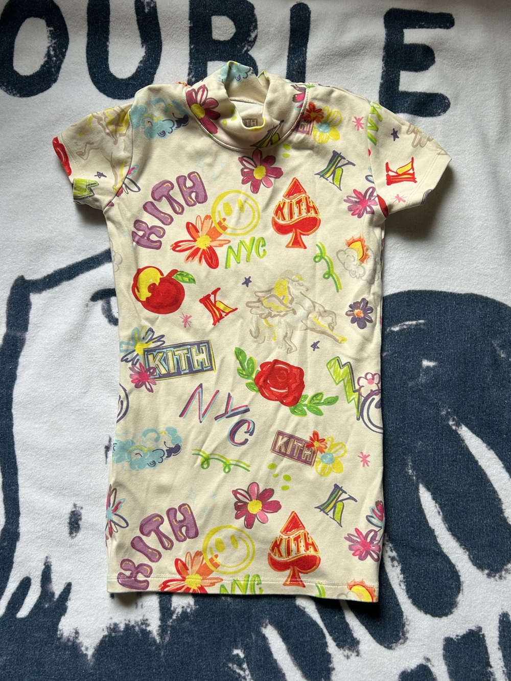 Kith Cream Short-Sleeve Graphic Dress with Multicolor Prints 4T toddler girl